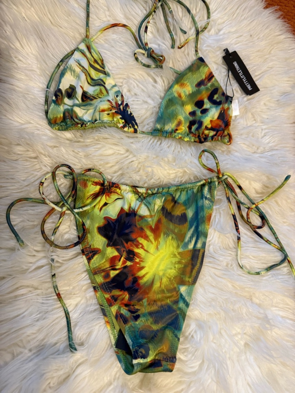 PrettyLittleThing Green Yellow Floral Tie-Side Bikini
